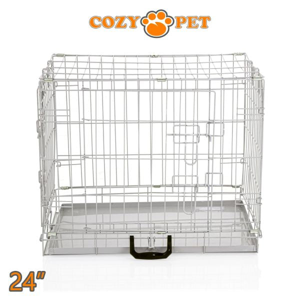 24" Cozy Pet Dog Cage in Light Grey with Metal Tray - DC24G