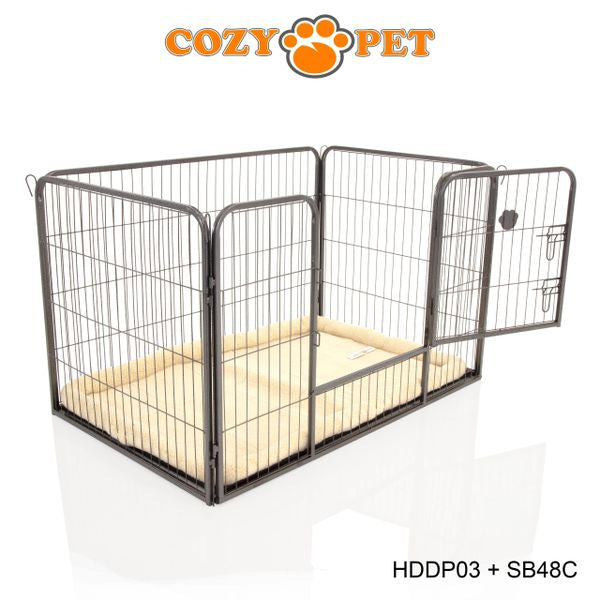 Heavy Duty Playpen with ABS Tray 75.5cm Tall and Cream Faux Sheepskin Bed by Cozy Pet Model HDDP03 + SB48C