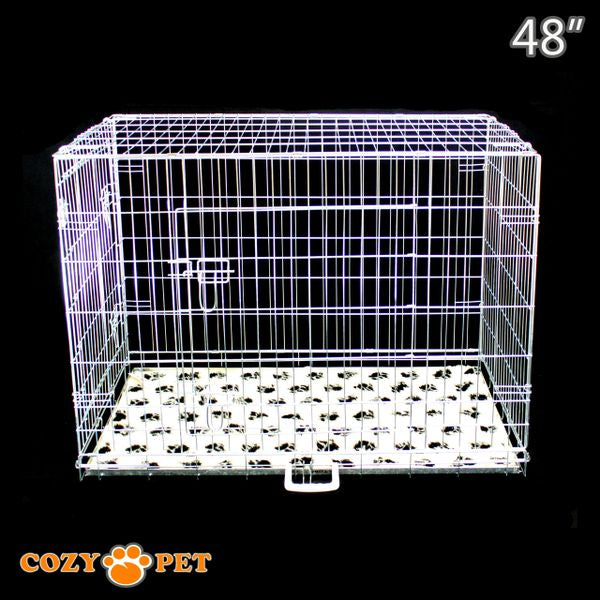 48" Cozy Pet Dog Cage in Silver (Zinc Coated) with Tailored Vet Bed and Metal Tray - DC48S