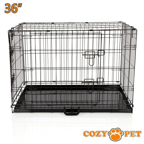 36" Cozy Pet Dog Cage in Black with metal Tray- DC36B