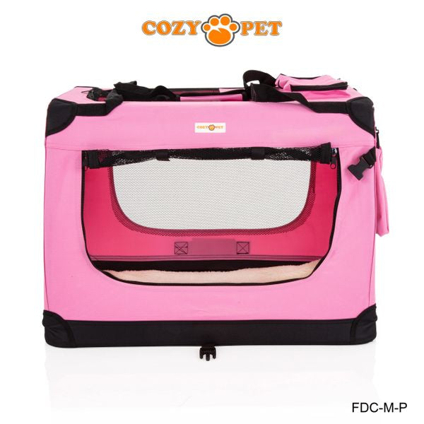 Fabric Dog Crate 70cm Pink by Cozy Pet Puppy Carrier Cat Travel Cage Rabbit Model: FDC-M-P