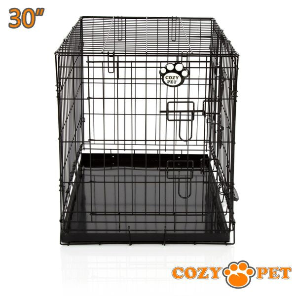 30" Cozy Pet Dog Cage in Black with Metal Tray - DC30B