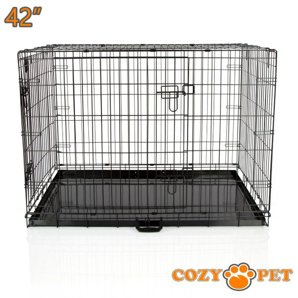 42" Cozy Pet Dog Cage in Black with Metal Tray - DC42B