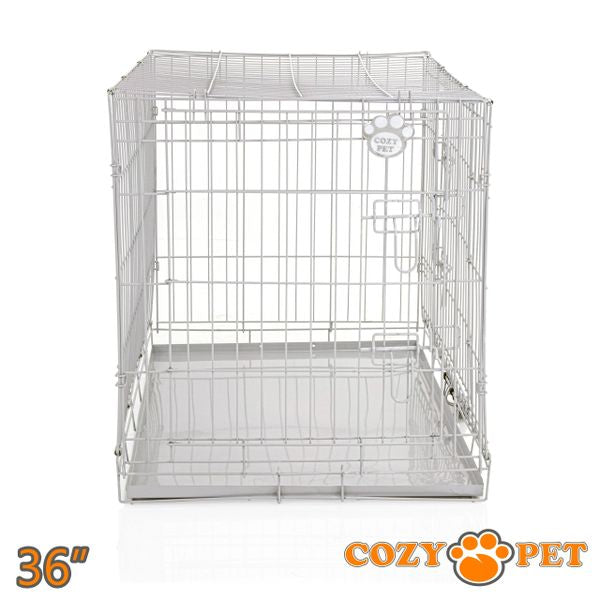 36" Cozy Pet Dog Cage in Light Grey with Metal Tray - DC36G