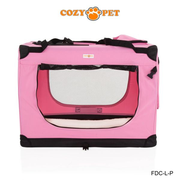 Fabric Dog Crate 82cm Pink by Cozy Pet Puppy Carrier Cat Travel Cage Rabbit Model: FDC-L-P