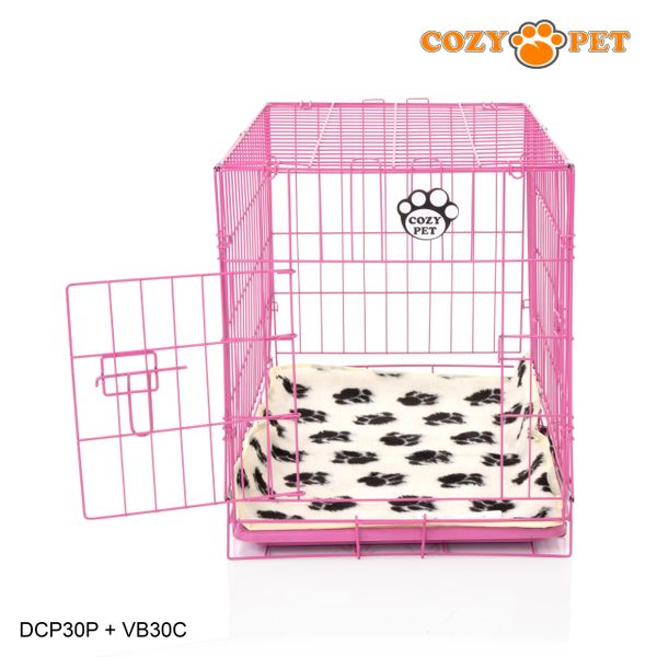 30" Cozy Pet Dog Cage in Pink with ABS Tray and Vet Bed - DCP30P + VB30C