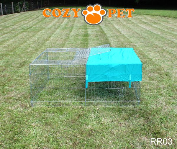 Rabbit Run 1.44m Long with Roof and Sunshade Galvanised Rectangular by Cozy Pet Model RR03