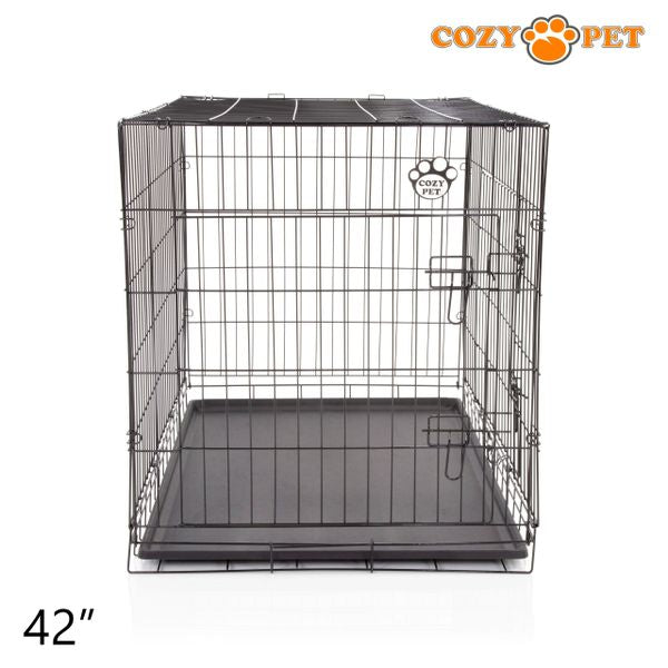 42" Cozy Pet Dog Cage in Black with ABS Tray - DCP42B