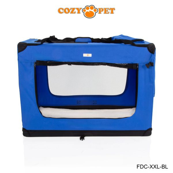 Fabric Dog Crate 101cm Blue by Cozy Pet Puppy Carrier Cat Travel Cage Rabbit Model: FDC-XXL-BL