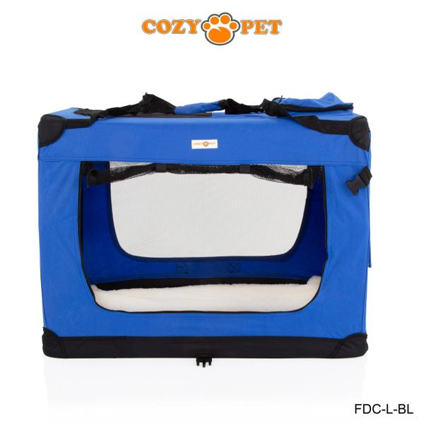 Fabric Dog Crate 82cm Blue by Cozy Pet Puppy Carrier Cat Travel Cage Rabbit Model: FDC-L-BL - RET - Customer Return 30% Discount.