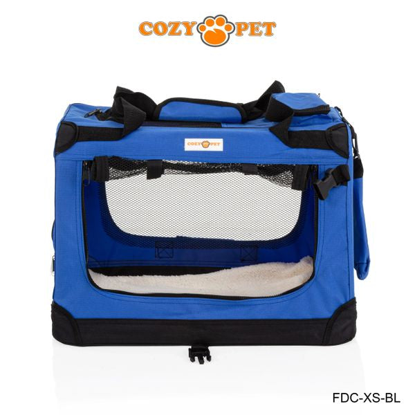 Fabric Dog Crate 50cm Blue by Cozy Pet Puppy Carrier Cat Travel Cage Rabbit Model: FDC-XS-BL