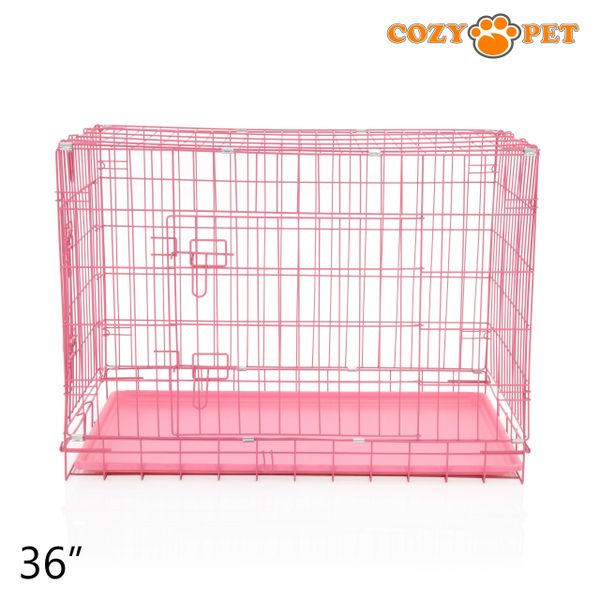 36" Cozy Pet Dog Cage in Pink with ABS Tray - DCP36P