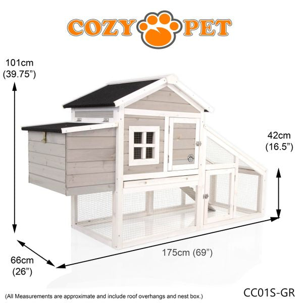 Chicken Coop Hen House by Cozy Pet Rabbit Hutch Grey and White Model CC01S-GR