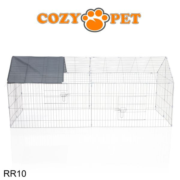 Rabbit Run with Pitched Roof and Sunshade Rectangular 1.8m Long by Cozy Pet Model RR10