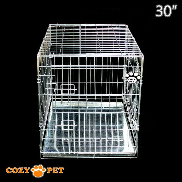 30" Cozy Pet Dog Cage in Silver (Zinc Coated) with Metal Tray - DC30S