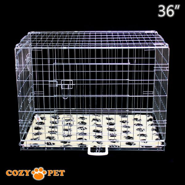 36" Cozy Pet Dog Cage in Silver (Zinc Coated) with Tailored Vet Bedding and Metal Tray - DC36S