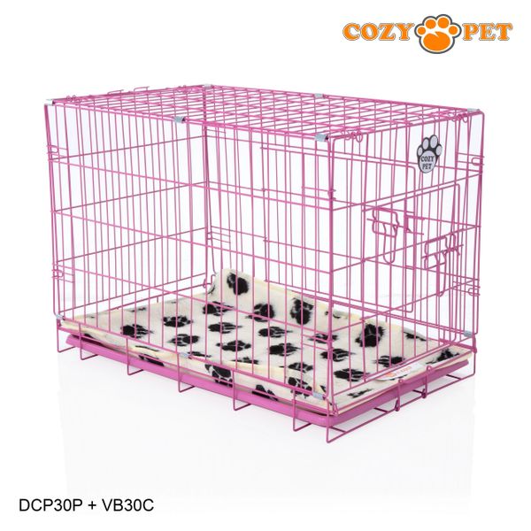 30" Cozy Pet Dog Cage in Pink with ABS Tray and Vet Bed - DCP30P + VB30C