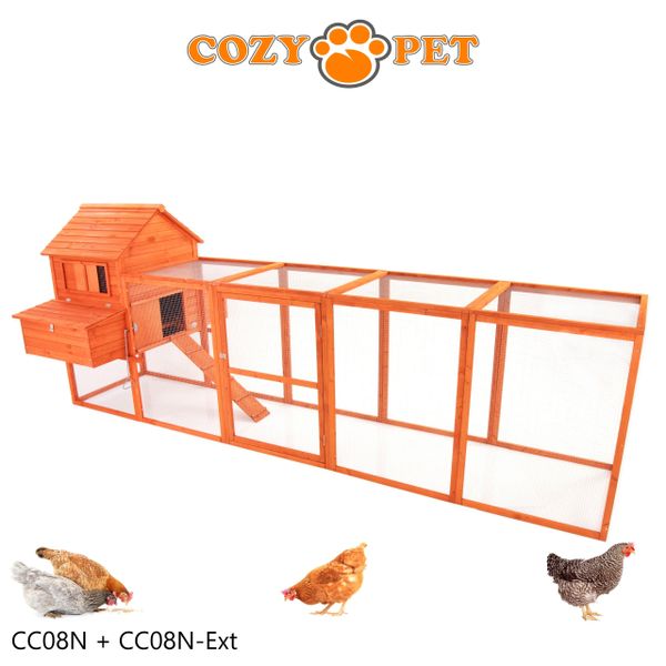 Chicken Coop with Extended Run by Cozy Pet in Natural Wood with Extended Run Rabbit Hutch Model CC08N + CC08N-Ext - Big Discount - B Grade Product