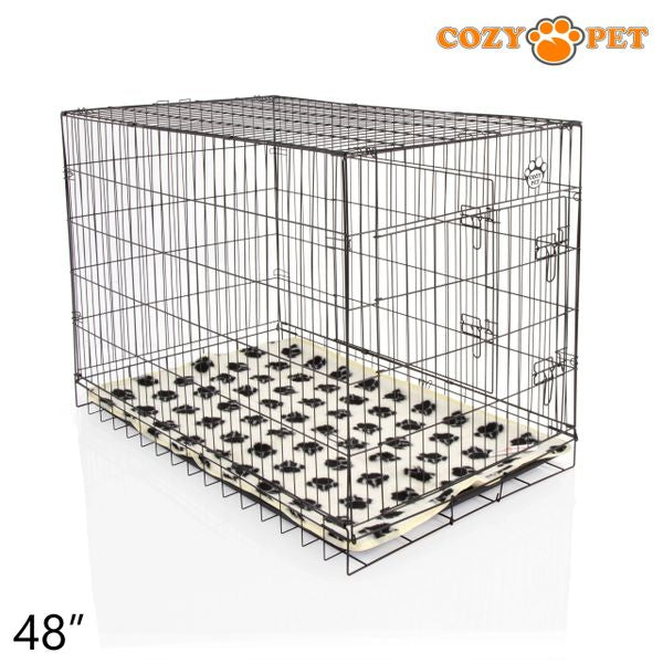 48" Cozy Pet Dog Cage in Black with ABS Tray and Tailored Vet Bed - DCP48B + VB48C