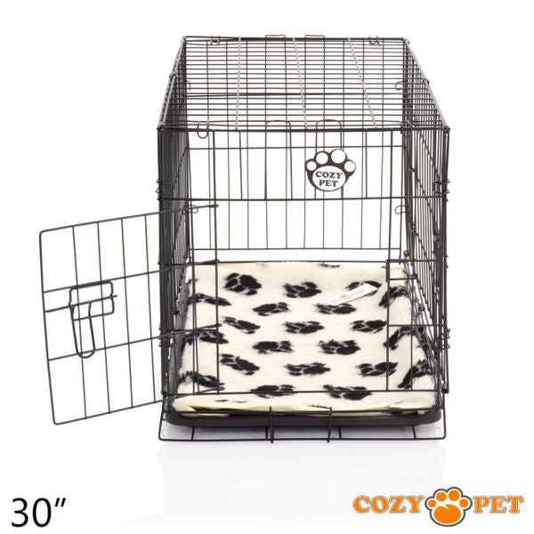 30" Cozy Pet Dog Cage in Black with ABS Tray and Tailored Vet Bed - DCP30B + VB30C