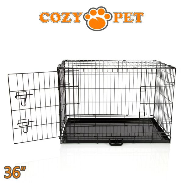 36" Cozy Pet Dog Cage in Black with metal Tray- DC36B