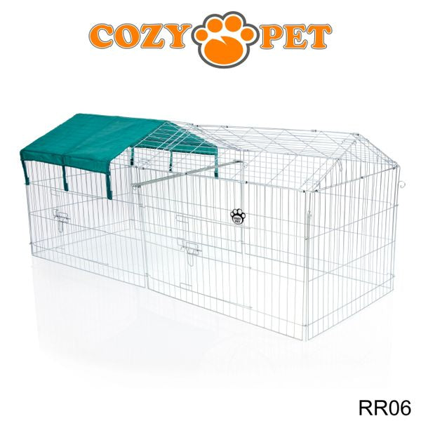 Rabbit Run with Pitched Roof and Sunshade Galvanised Rectangular 1.8m Long by Cozy Pet Model RR06 - Customer Return 35% Discount.