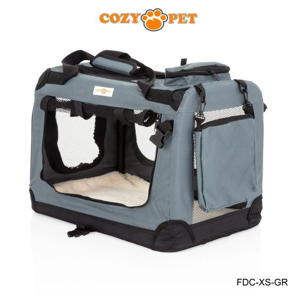 Fabric Dog Crate 50cm Grey by Cozy Pet Puppy Carrier Cat Travel Cage Rabbit Model: FDC-XS-GR