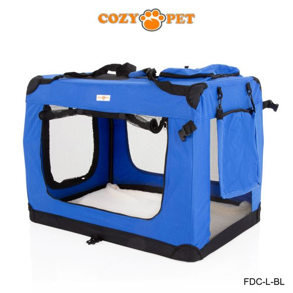 Fabric Dog Crate 82cm Blue by Cozy Pet Puppy Carrier Cat Travel Cage Rabbit Model: FDC-L-BL