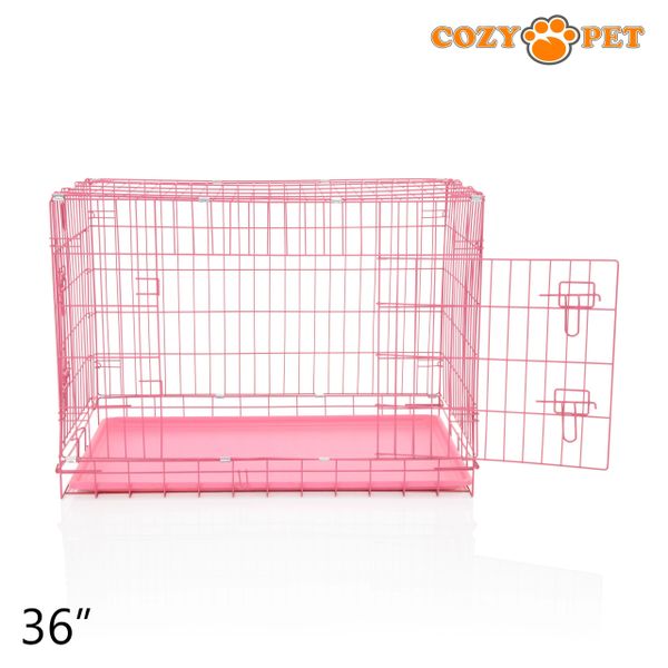 36" Cozy Pet Dog Cage in Pink with ABS Tray - DCP36P