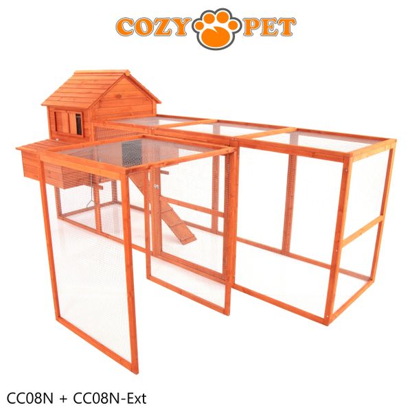 Chicken Coop with Extended Run by Cozy Pet in Natural Wood with Extended Run Rabbit Hutch Model CC08N + CC08N-Ext - Big Discount - B Grade Product