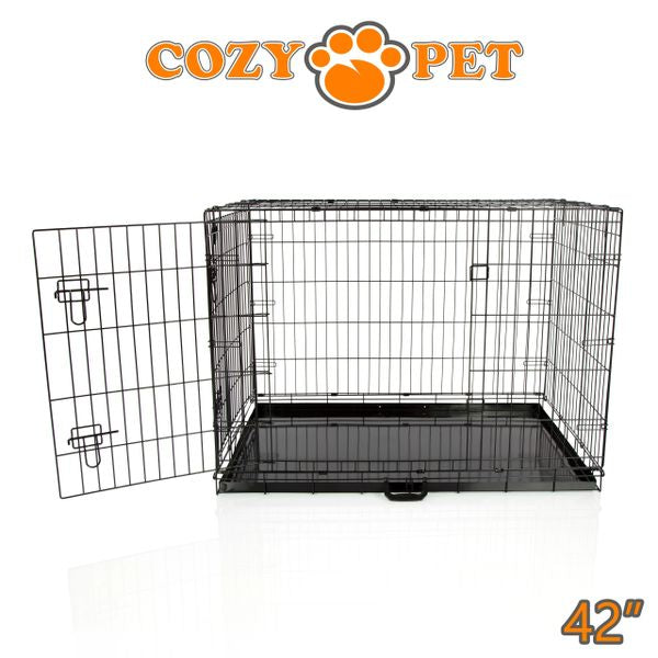 42" Cozy Pet Dog Cage in Black with Metal Tray - DC42B