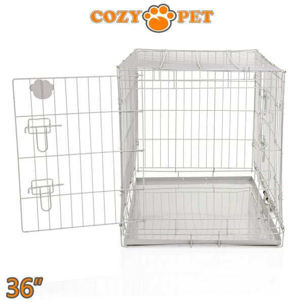 36" Cozy Pet Dog Cage in Light Grey with Metal Tray - DC36G