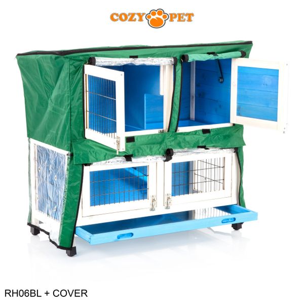 Rabbit Hutch 3ft with Cover by Cozy Pet - Blue - RH06BL + RH06C