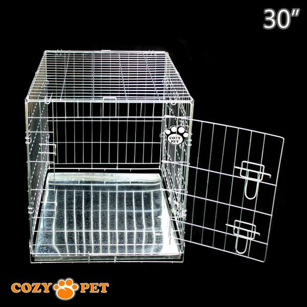 30" Cozy Pet Dog Cage in Silver (Zinc Coated) with Metal Tray - DC30S