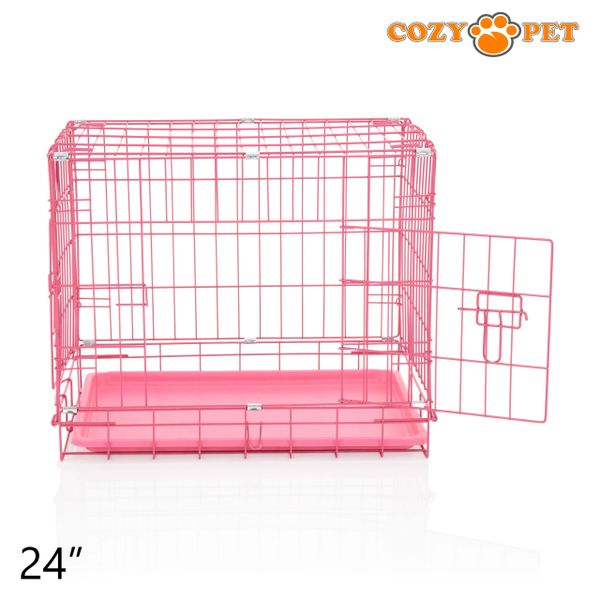 24" Cozy Pet Dog Cage in Pink with ABS Tray - DCP24P