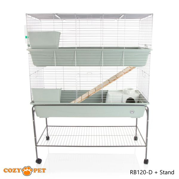 Rabbit Guinea Pig Indoor Cage 2-Tier with Stand by Cozy Pet 120cm for Rat, Chinchilla, Small Animals Hutch Model: RB120-D + RB120-ST