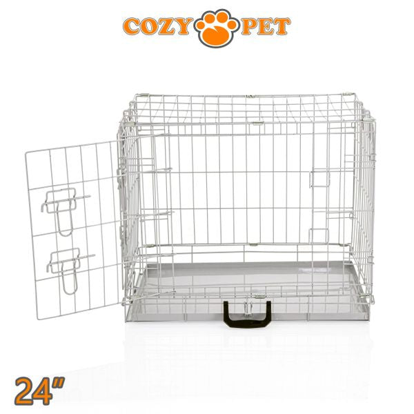 24" Cozy Pet Dog Cage in Light Grey with Metal Tray - DC24G