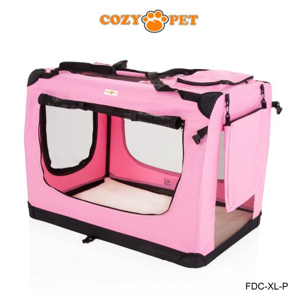 Fabric Dog Crate 90cm Pink by Cozy Pet Puppy Carrier Cat Travel Cage Rabbit Model: FDC-XL-P