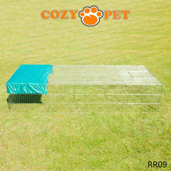 Rabbit Run 2.85m Long with Roof and Sunshade Galvanised Rectangular by Cozy Pet Model RR09