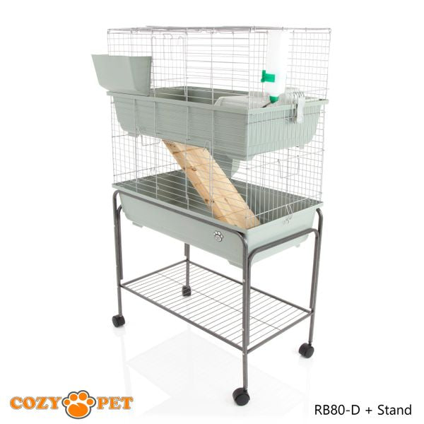 Rabbit Guinea Pig Indoor Cage 2-Tier with Stand by Cozy Pet 80cm for Rat, Chinchilla, Small Animals Hutch Model: RB80-D + RB80-ST