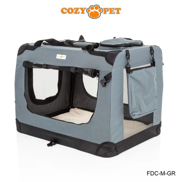 Fabric Dog Crate 70cm Grey by Cozy Pet Puppy Carrier Cat Travel Cage Rabbit Model: FDC-M-GR