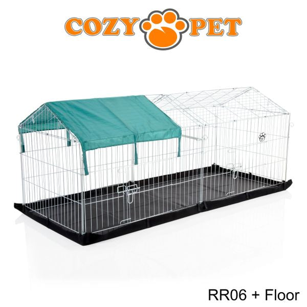 Rabbit Run with Pitched Roof Sunshade and Floor Galvanised Rectangular 1.8m Long by Cozy Pet Model RR06 + Floor