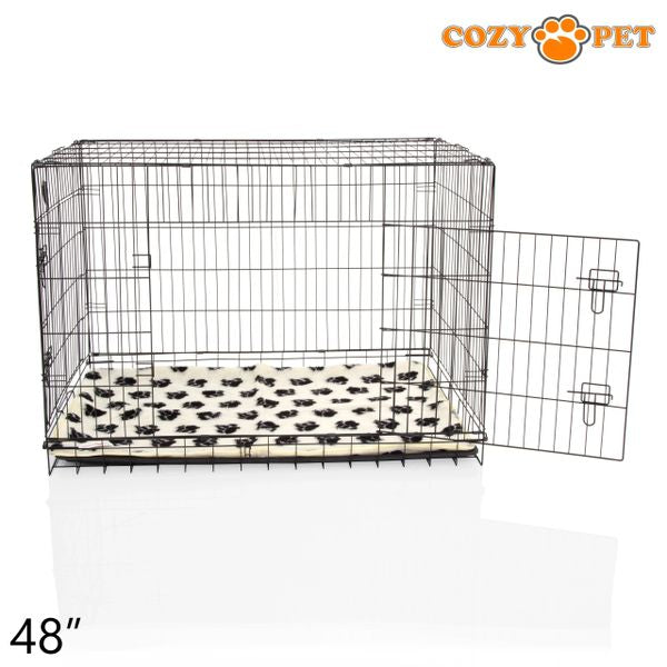 48" Cozy Pet Dog Cage in Black with ABS Tray and Tailored Vet Bed - DCP48B + VB48C