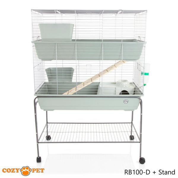 Rabbit Guinea Pig Indoor Cage 2-Tier with Stand by Cozy Pet 100cm for Rat, Chinchilla, Small Animals Hutch Model: RB100-D + RB100-ST