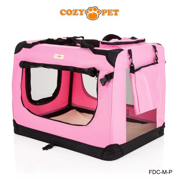 Fabric Dog Crate 70cm Pink by Cozy Pet Puppy Carrier Cat Travel Cage Rabbit Model: FDC-M-P