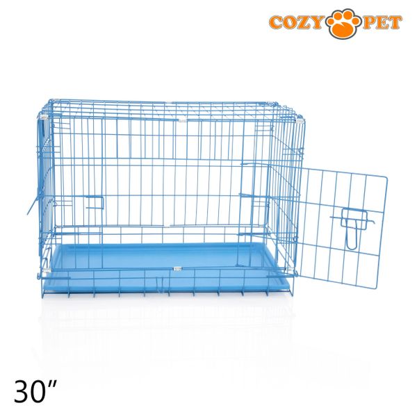 30" Cozy Pet Dog Cage in Blue with ABS Tray - DCP30BL