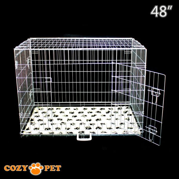 48" Cozy Pet Dog Cage in Silver (Zinc Coated) with Tailored Vet Bed and Metal Tray - DC48S