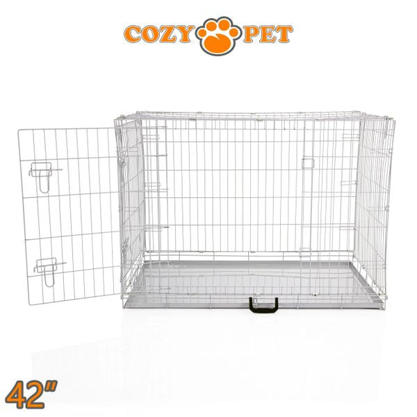 42" Cozy Pet Dog Cage in Light Grey with Metal Tray - DC42G