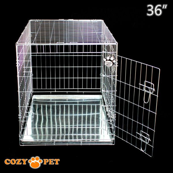 36" Cozy Pet Dog Cage in Silver (Zinc Coated) and Metal Tray - DC36S