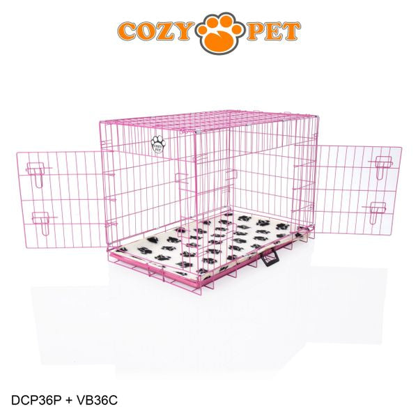 36" Cozy Pet Dog Cage in Pink with ABS Tray and Vet Bed - DCP36P + VB36C